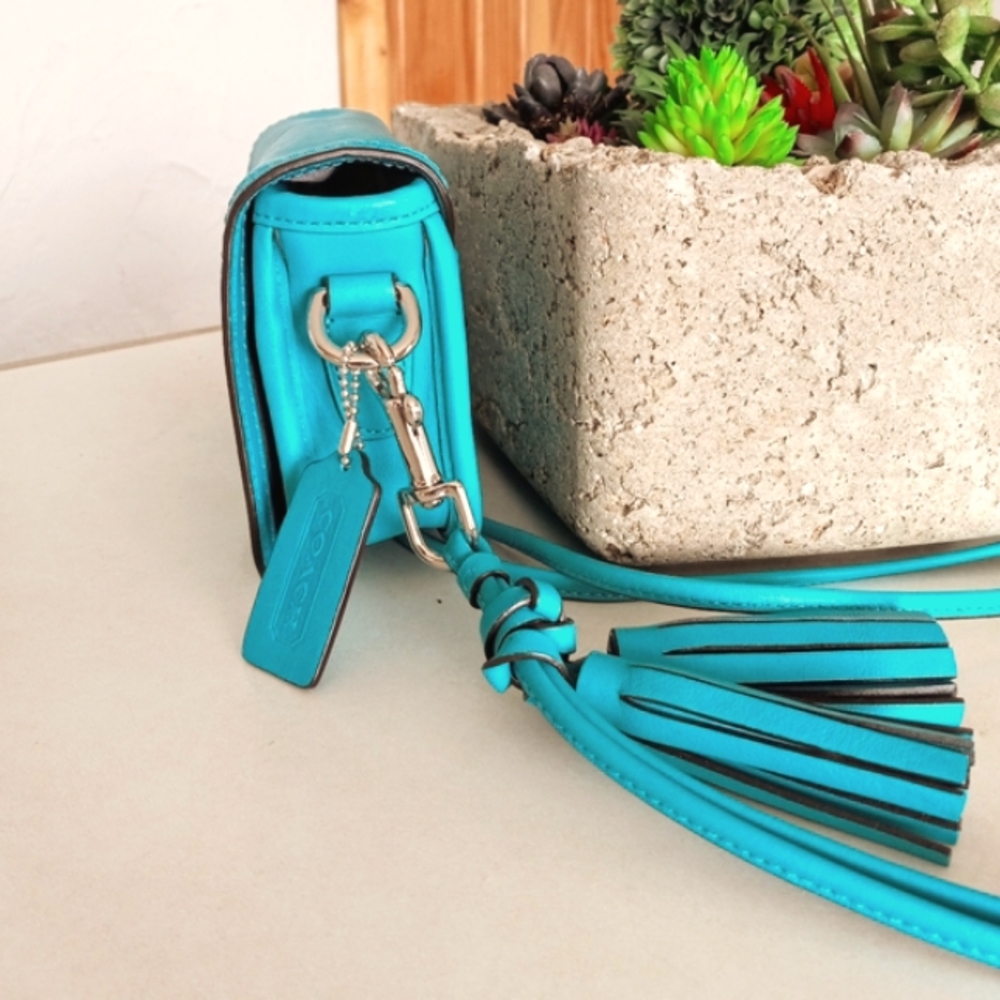 Coach Legacy Turquoise Aqua Leather Penny Crossbody Small Shoulder Bag - Picture 3 of 9